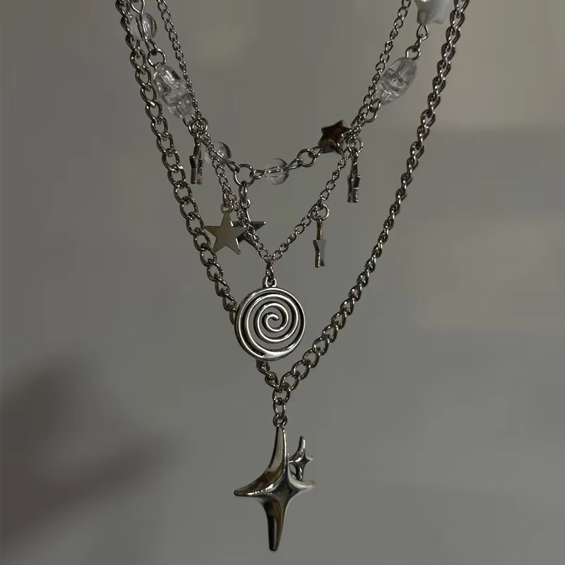 Layered Pendant Necklace Aesthetic - Meerlaagse ketting met sterbedel voor dames,