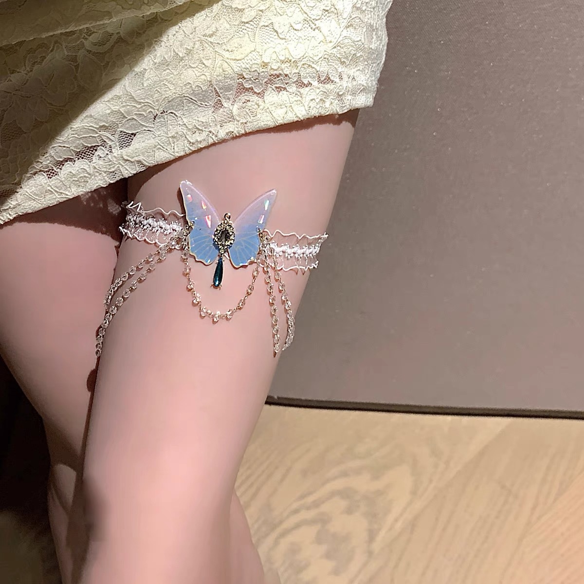 Body Jewelry - Modieuze vlinderpatroon elastische kant beenketting lief