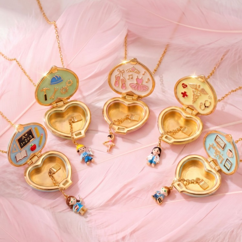 Heart Locket Necklace Photo - Vintage Hartvormige Fotomedaillon Ketting Kleurrijk Emaille
