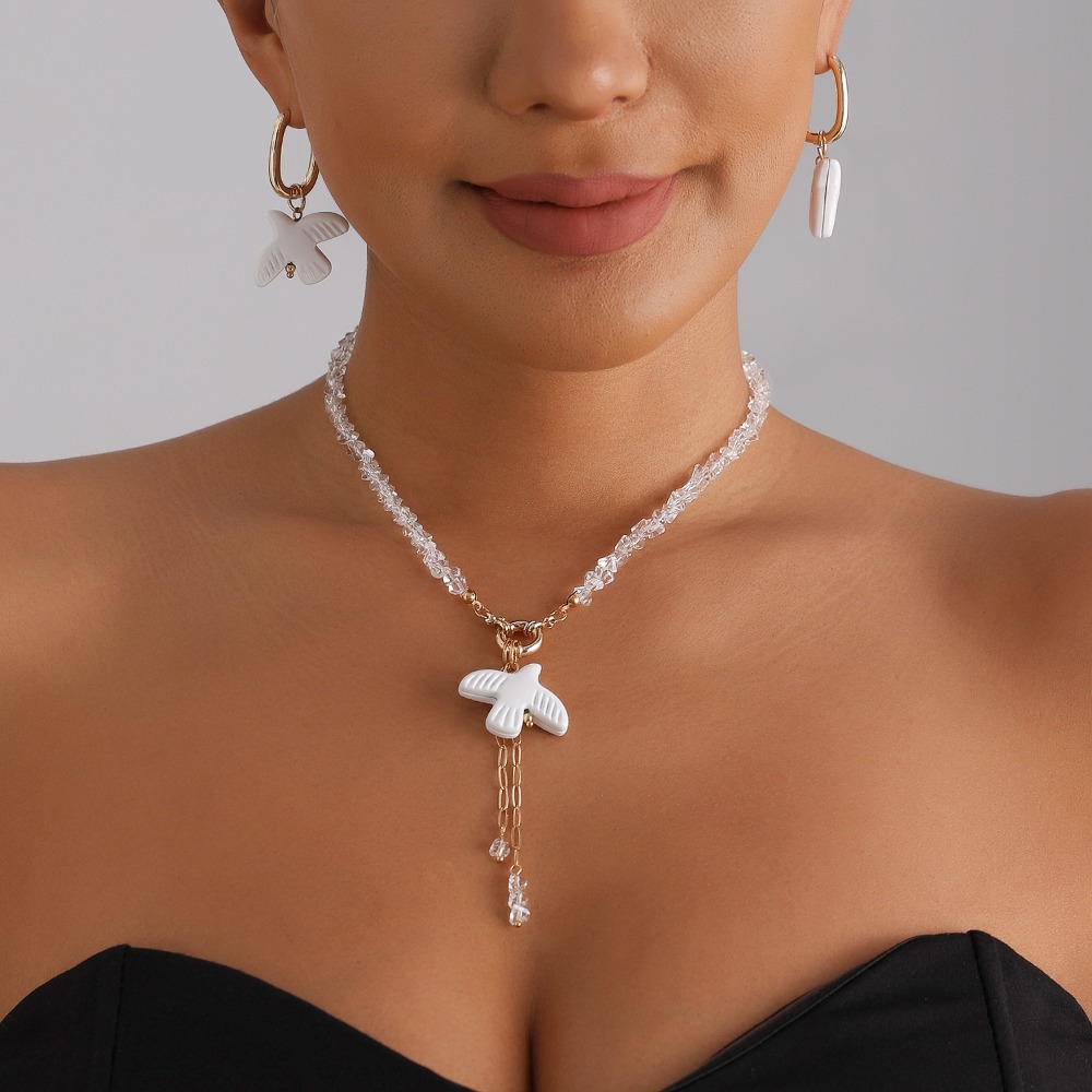 Witte duif parel choker kettin - Layered Pendant Necklace Aesthetic recensie en prijs